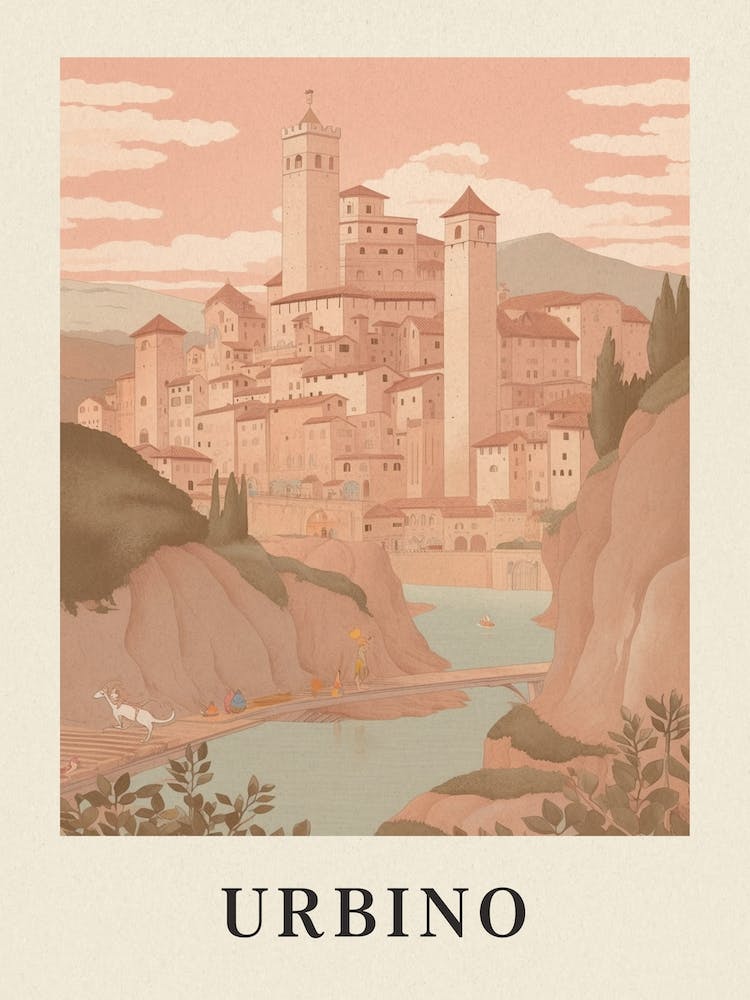 Urbino Vintage Pink Italy Poster