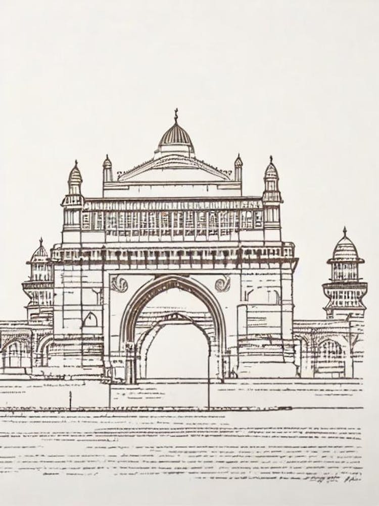 Gateway Of India Mumbai Boho Landmark Illustration