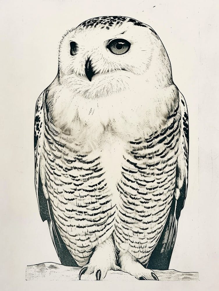 Snowy Owl Linocut Blockprint 3