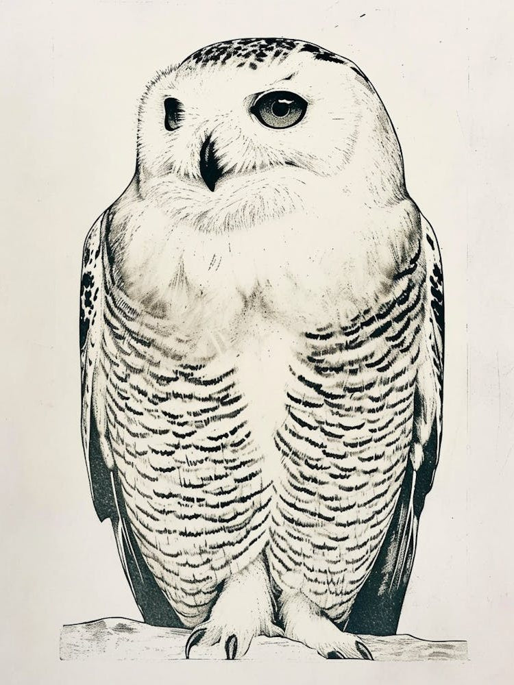 Snowy Owl Linocut Blockprint 3