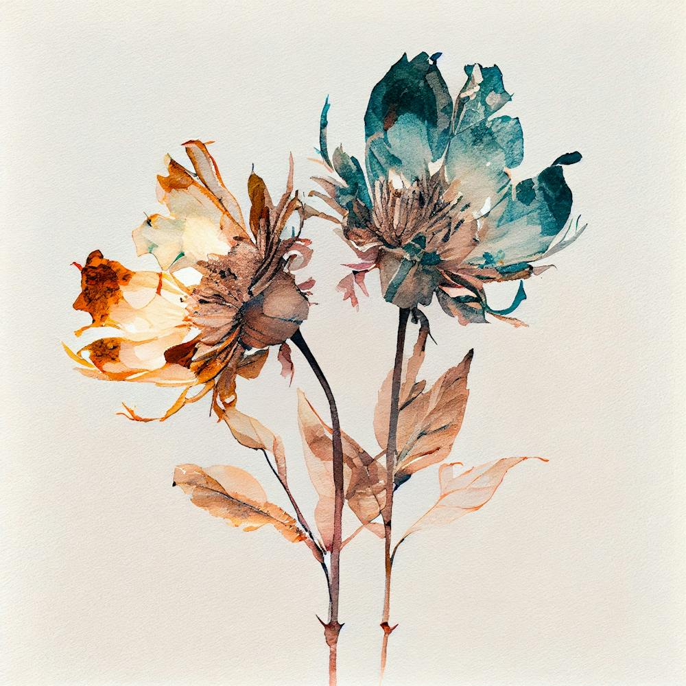 Abstract Double Exposure Watercolor Dry Flower Digital Illustration2