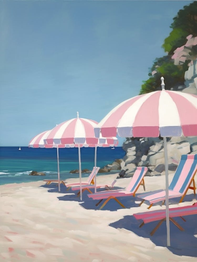 Striped Pink And White Beach Umbrellas In Italy
