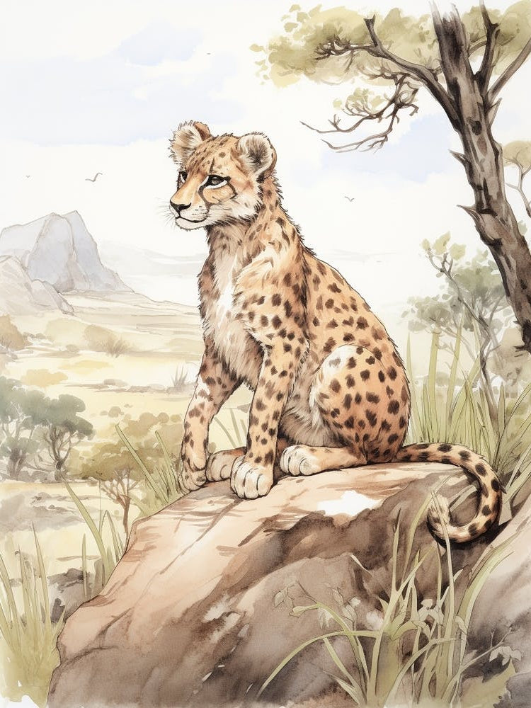 Storybook Animal Watercolour Cheetah 3
