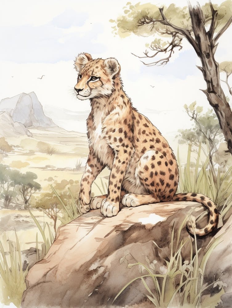 Storybook Animal Watercolour Cheetah 3