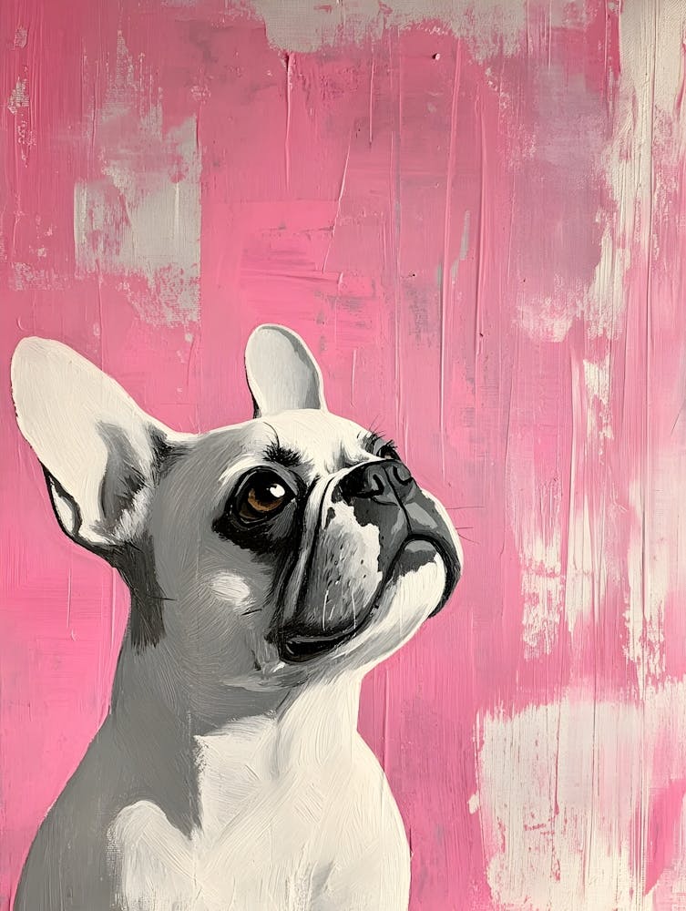 Bouledogue Français Minimaliste sur Fond Rose 4