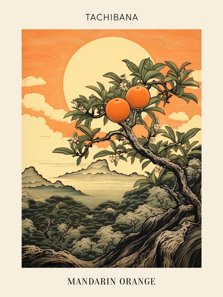 Tachibana Mandarin Orange 2 Japanese Botanical Illustration Poster