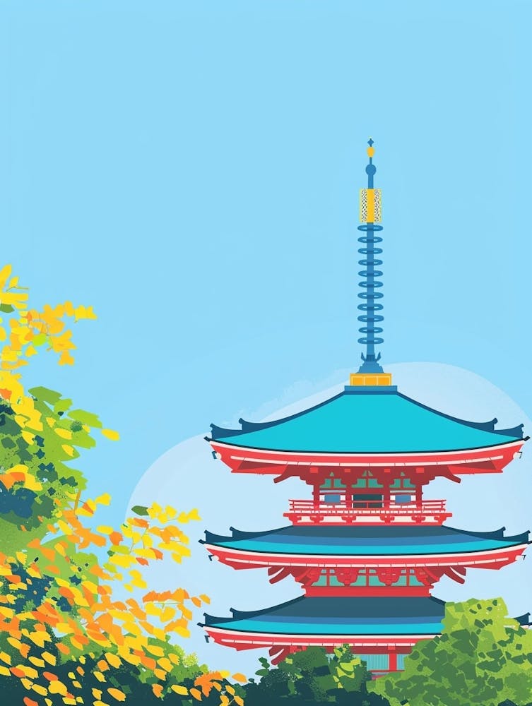 Senso Ji Temple Tokyo 3 Colourful Illustration