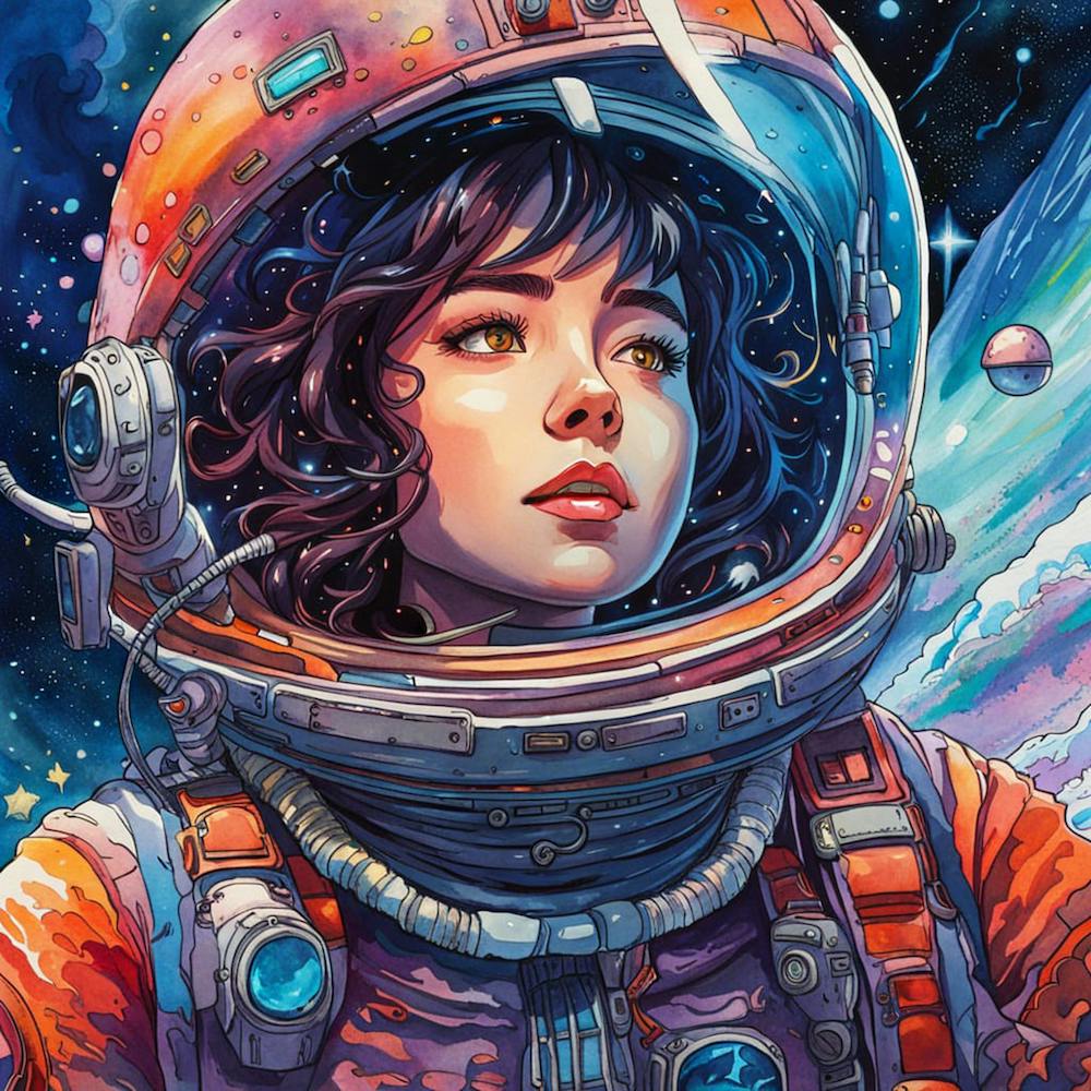 Watercolor Astronaut Portrait