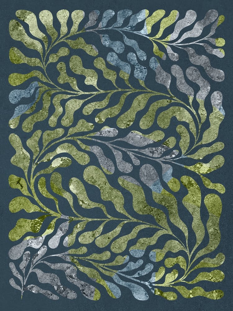 Endless Boho Leafy moss Illustration 2/2 Dark Moody Celestial Blue-Green