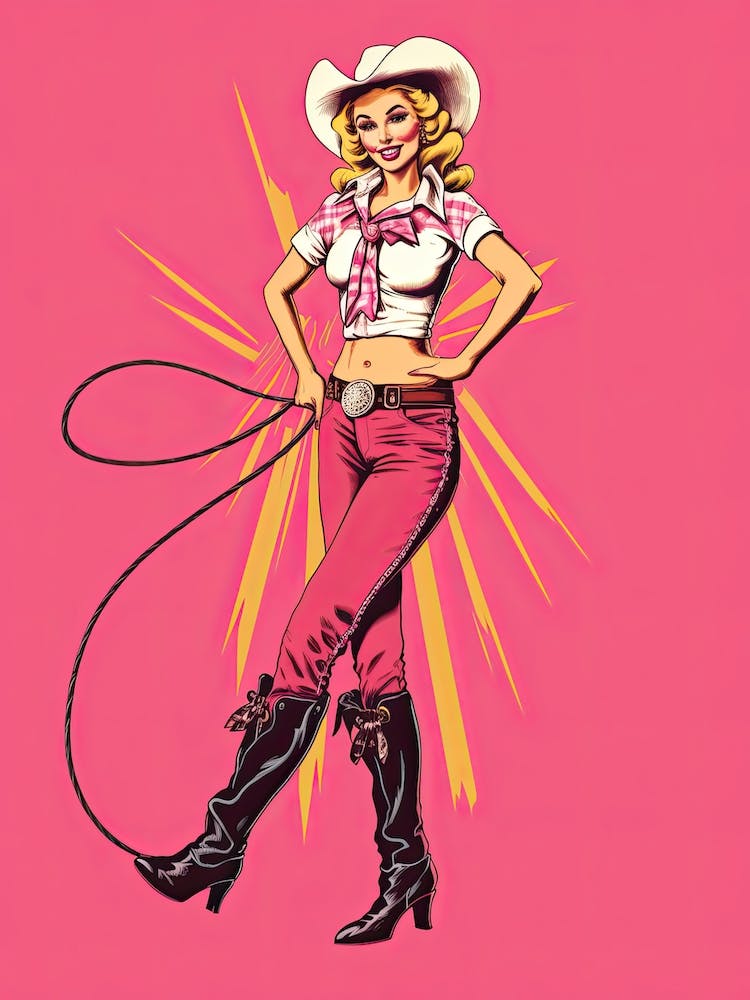 Happy Cowgirl Pink Illustration 2