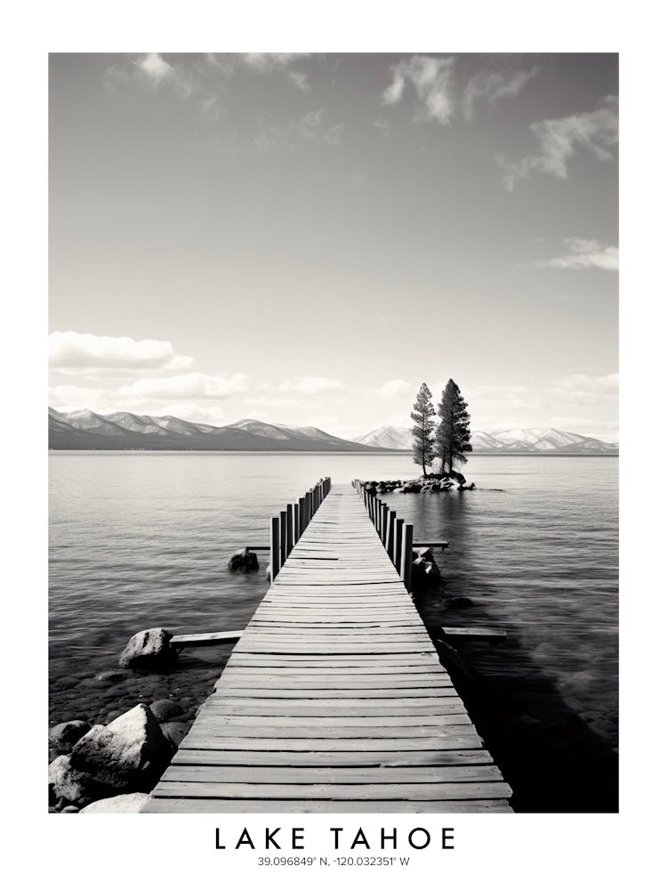 Poster Of Lake Tahoe, Black And White Analogue Photograph 2