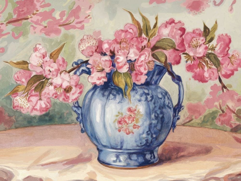 Cherry Blossoms In A Blue Vase