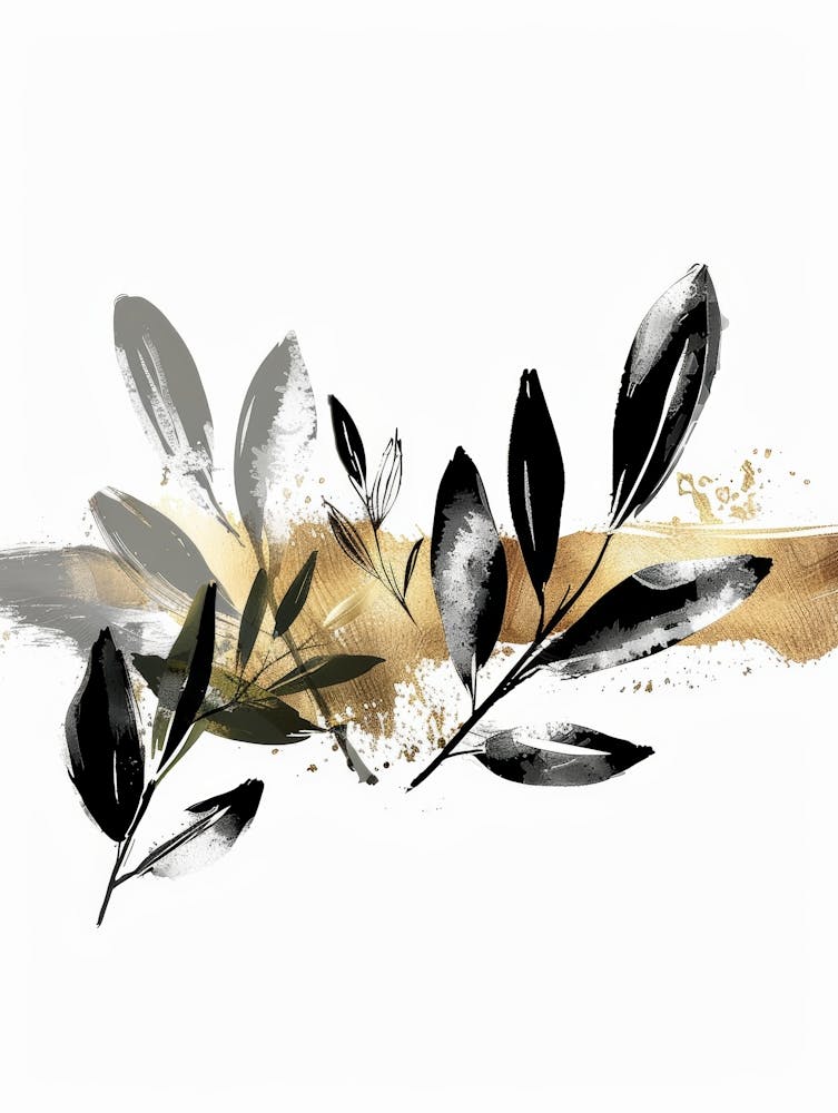 Black And Gold Leaves Canvas Print 1