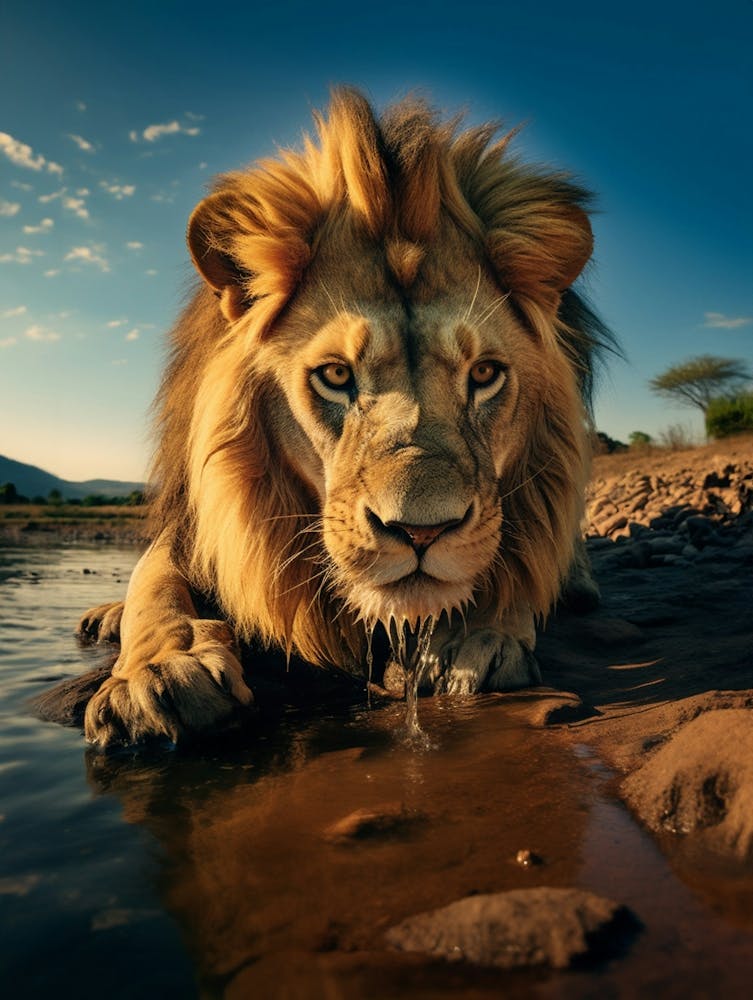 African Lion Drinking Water Realism 4