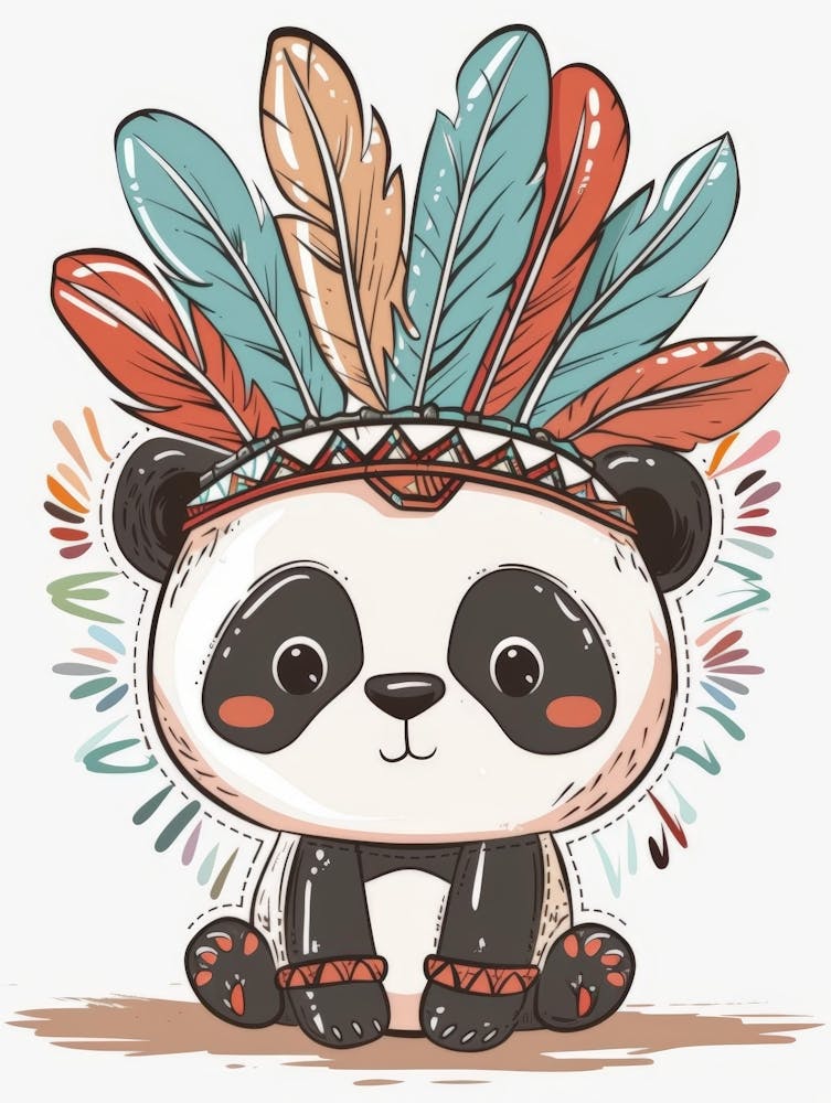 Panda Mignon avec Plumes
