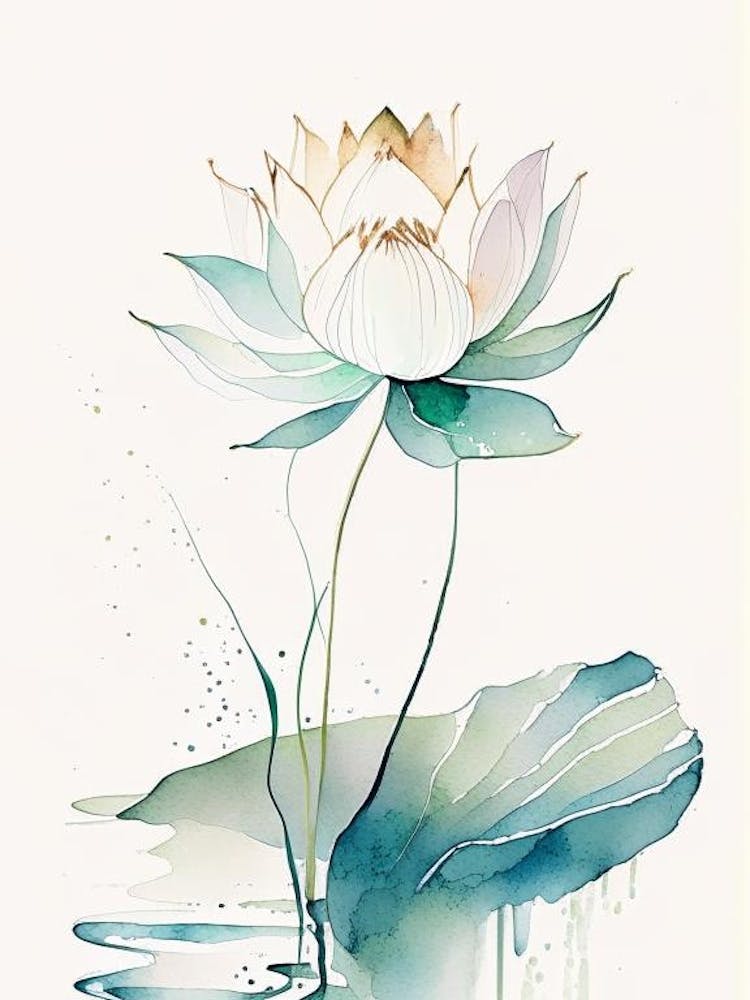 Blooming Lotus Flower In Lake Minimal Watercolour 4
