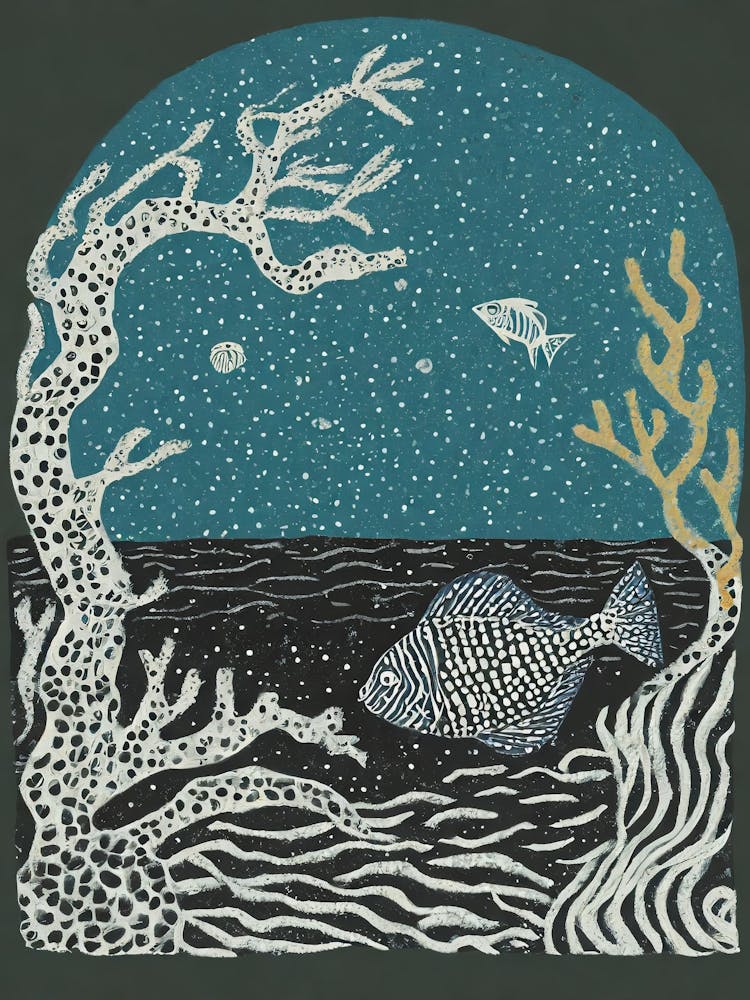 An Underwater Tableau With Marine Life In An Ancient Sea Ukiyo-E 1