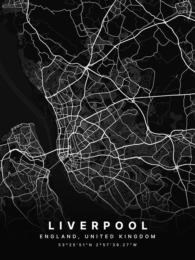Liverpool England Black Map