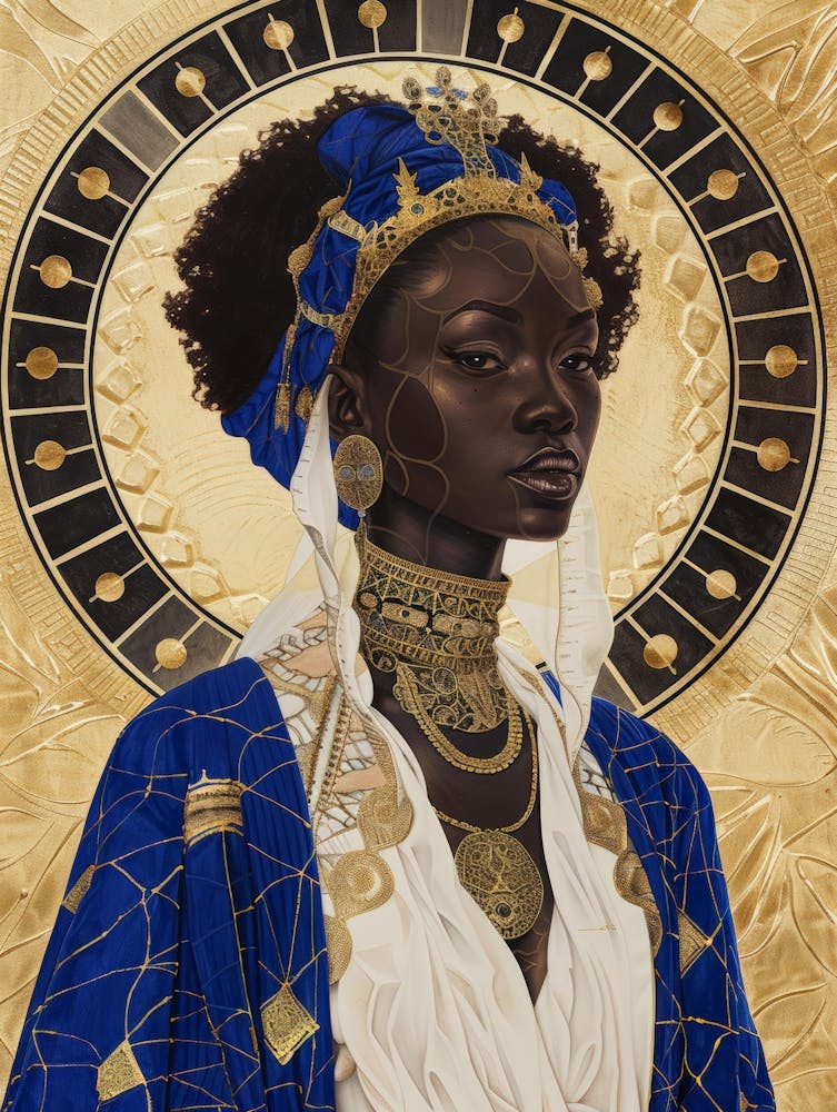 Golden Blue African Woman Illustration