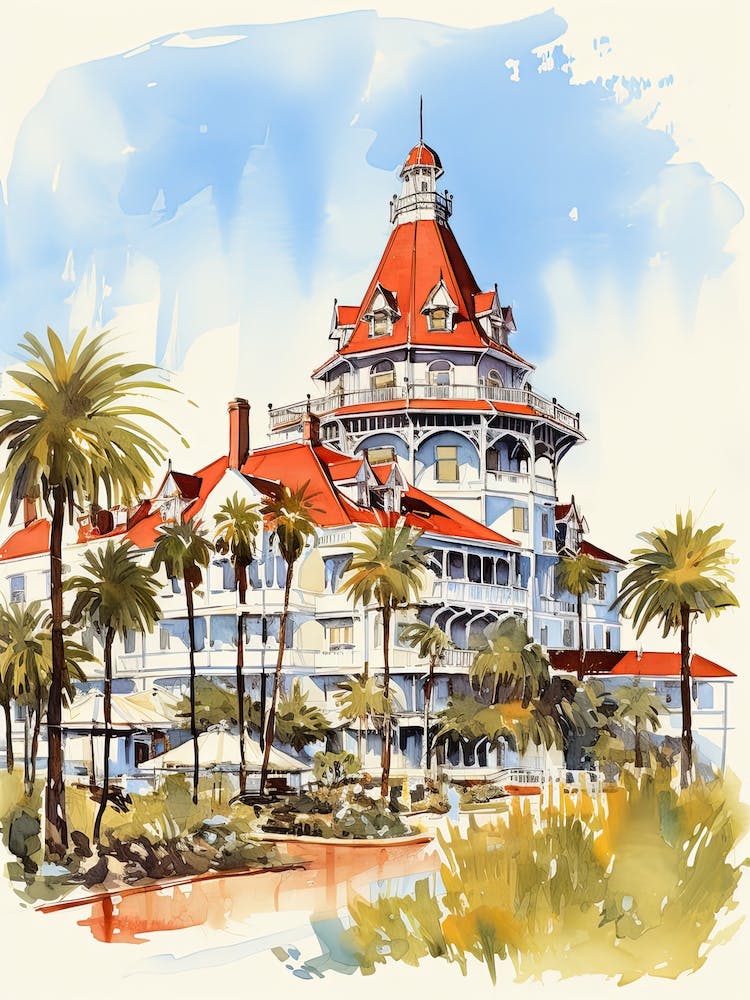 Hotel Del Coronado   Coronado, California   Resort Storybook Illustration 1