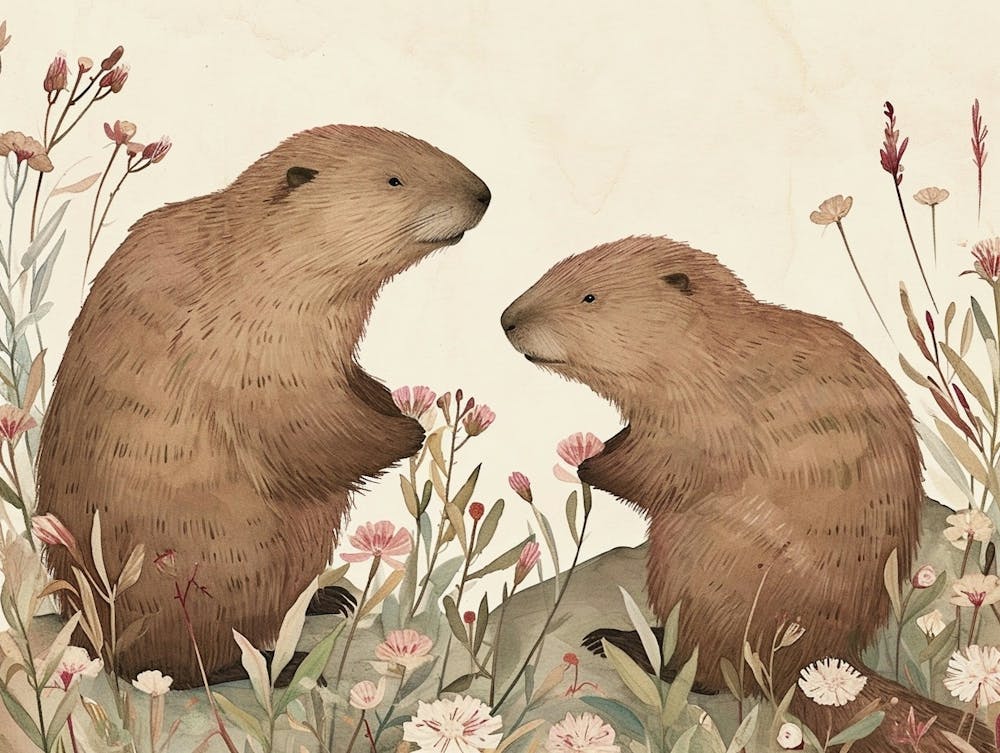 Floral Animal Illustration Beaver 4
