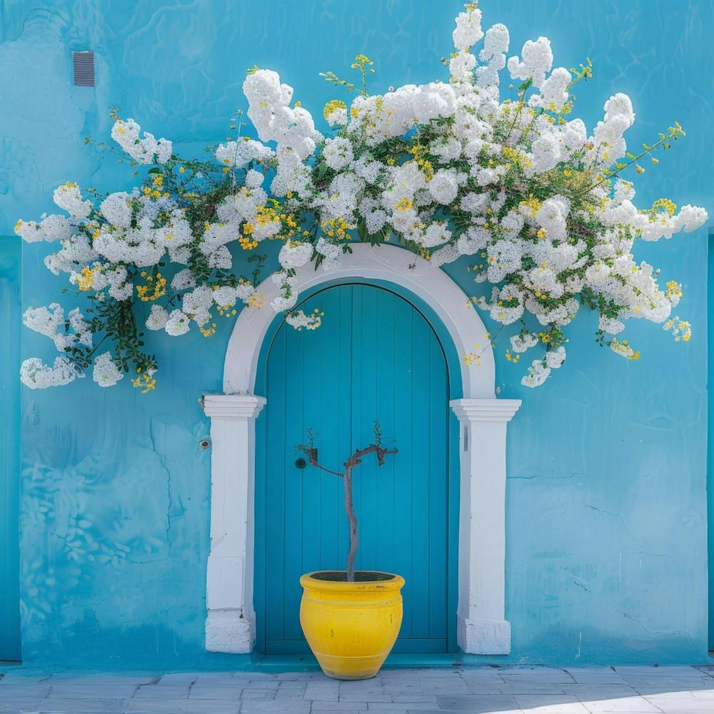 Porte Bleue Avec Fleurs