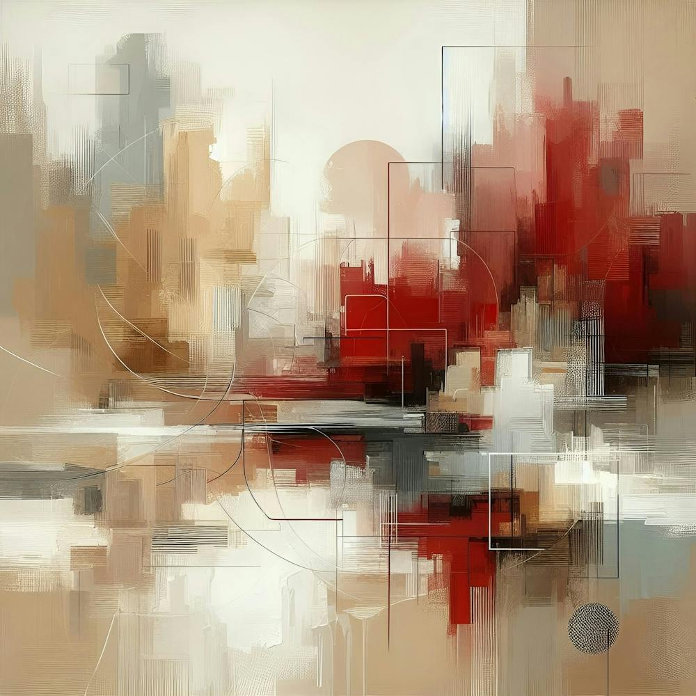 Abstract Art, Neutral Painting Red, Beige And Grey