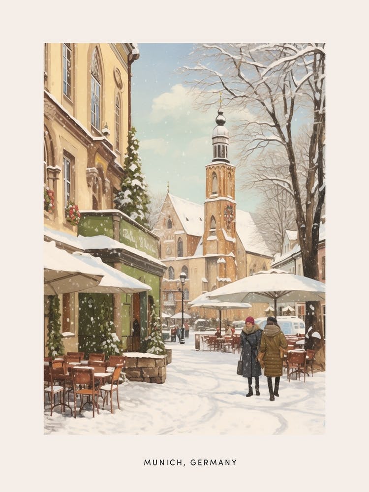 Vintage Winter Poster Munich Germany 1