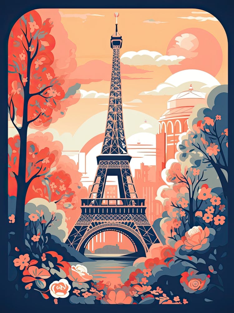 Eiffel Tower   Paris, France   Cute Botanical Illustration Travel 2