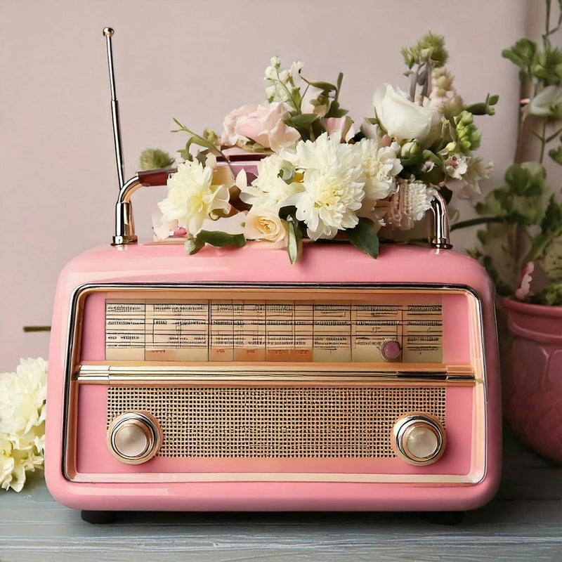 Firefly Vintage Pink And Grey Radio With Pastel Flowers 40171 (2)