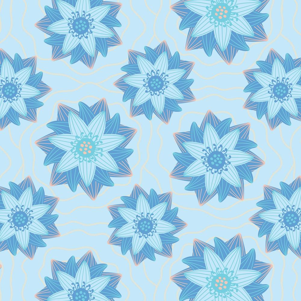 ENLIGHTENED Japanese Zen Buddhism Lotus Flowers in Blue White Blush Orange