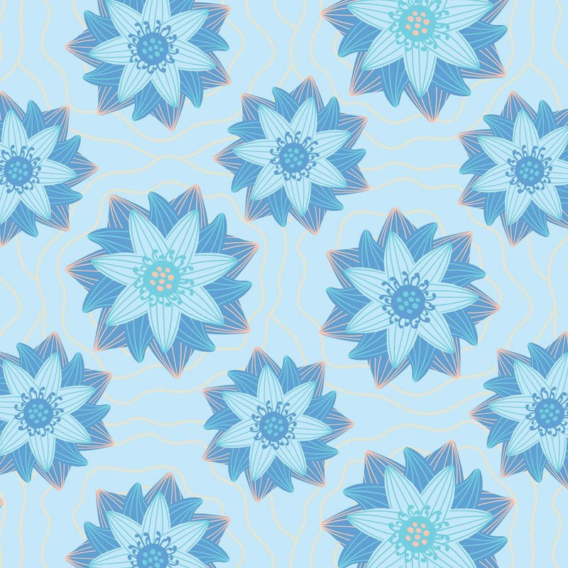 ENLIGHTENED Japanese Zen Buddhism Lotus Flowers in Blue White Blush Orange