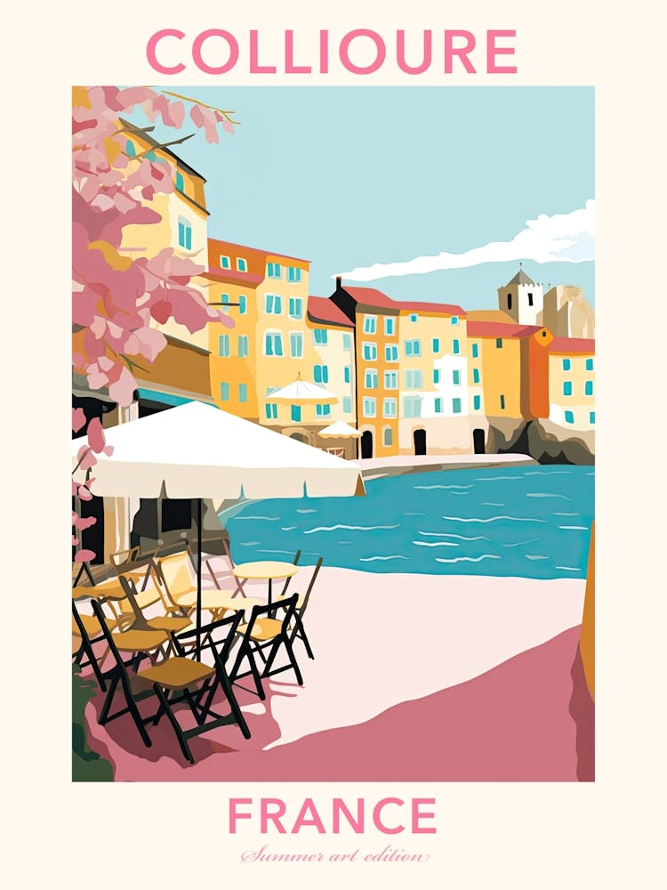 Collioure, France, Illustration aux Tons Pastels Plats 2 Affiche