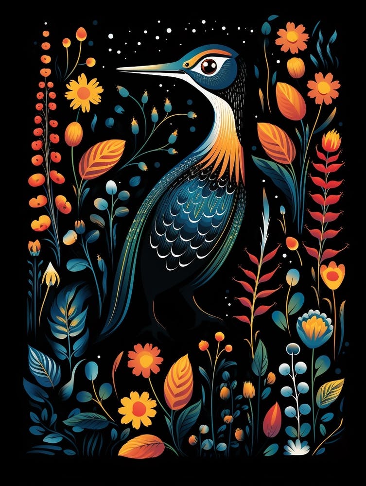 Folk Bird Illustration Common Loon 4