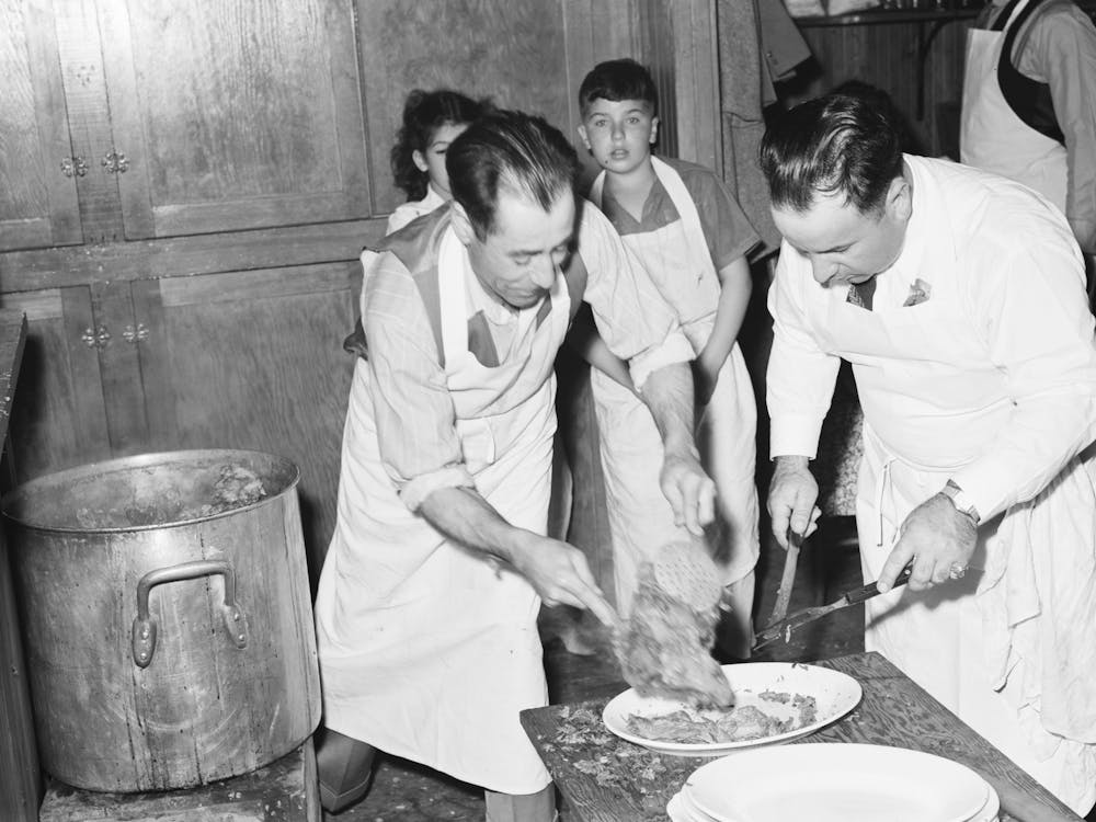 Preparing Dinner At The Portuguese American Festival Of The Holy Ghost, Novato, California By Russell Lee