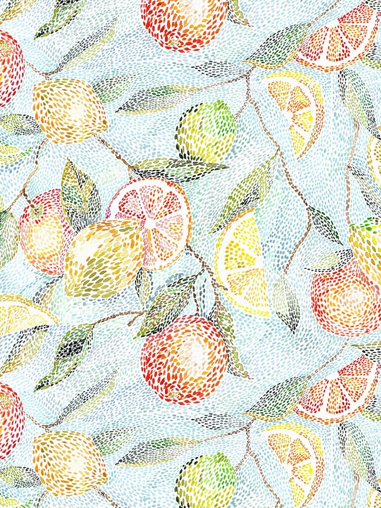 Pointillist Citrus Fruits Vertical
