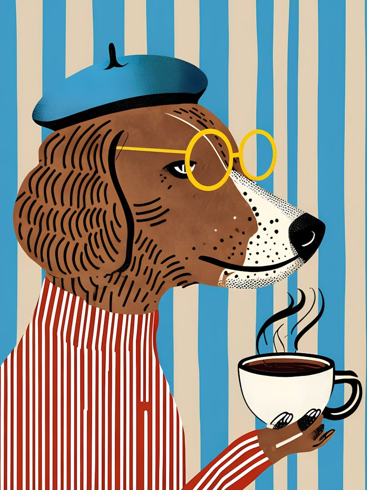 Hund mit einer Tasse Kaffee