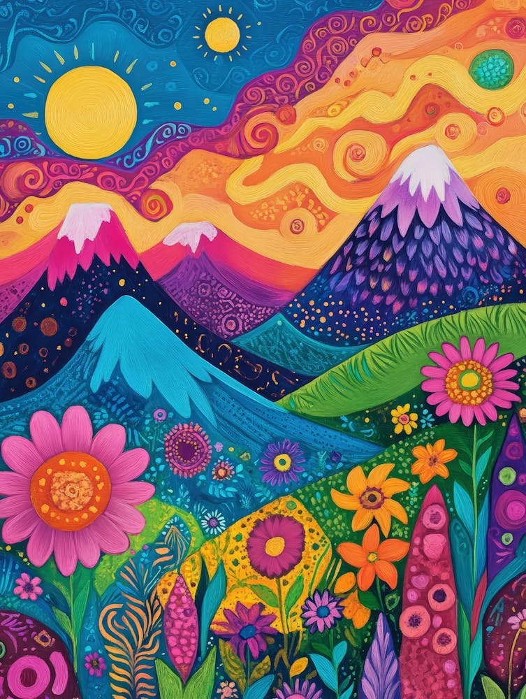 Colorful Landscape With Mountain and Flowers 21