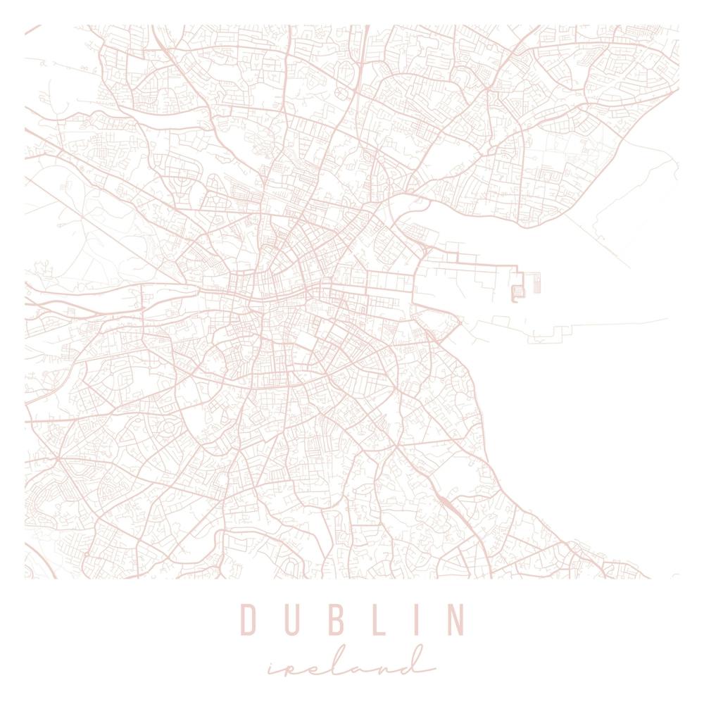 Dublin Ireland Light Pink Minimal Street Map Square