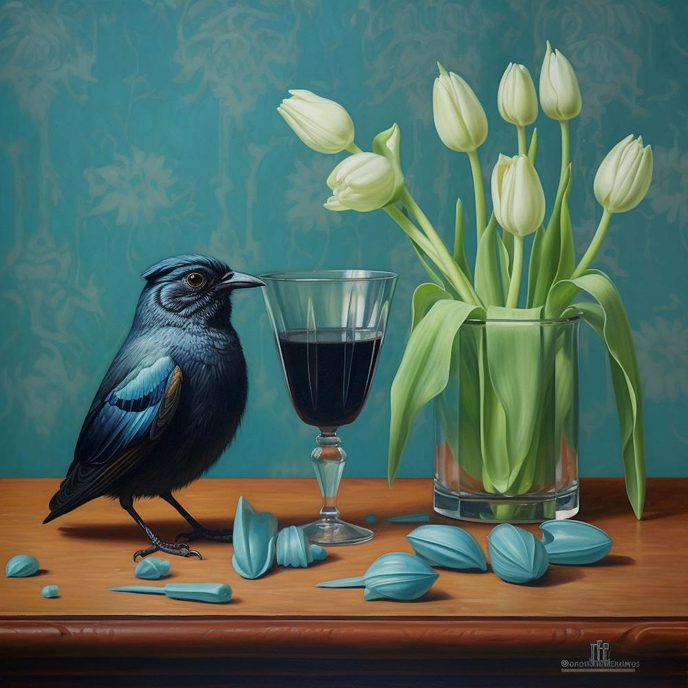 Black Bird With Glass