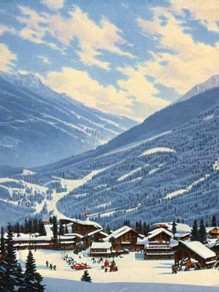 Les Arcs, France Ski Resort Vintage Landscape 3 Skiing Poster