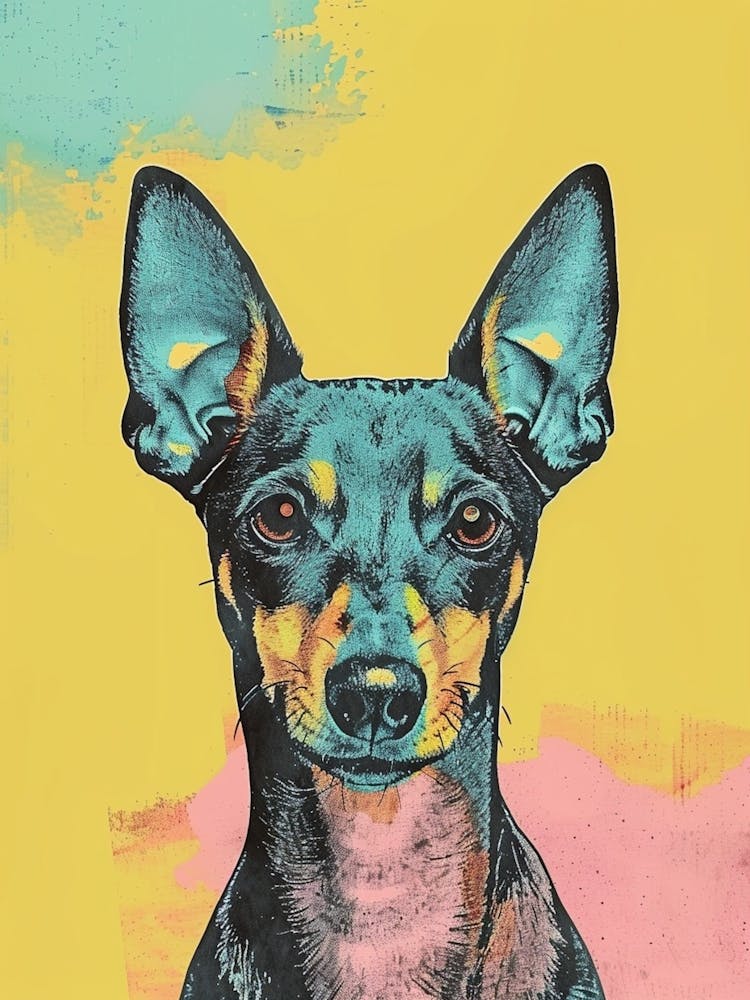 Miniature Pinscher Dog Pastel Line Watercolour Illustration  2