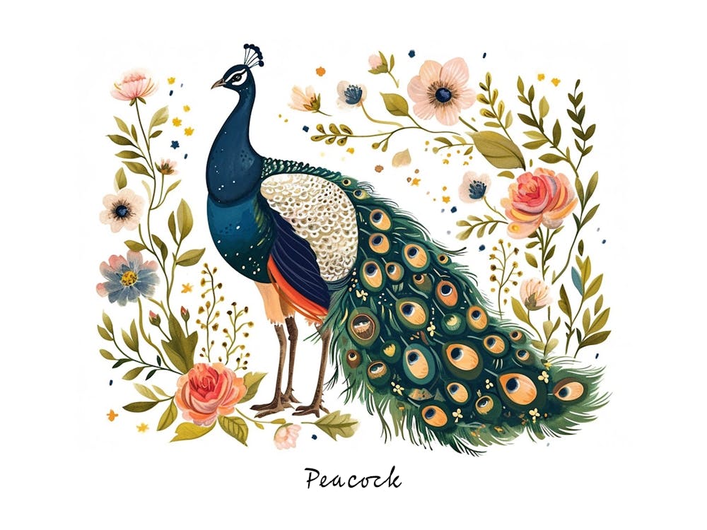 Little Floral Peacock 2 Poster