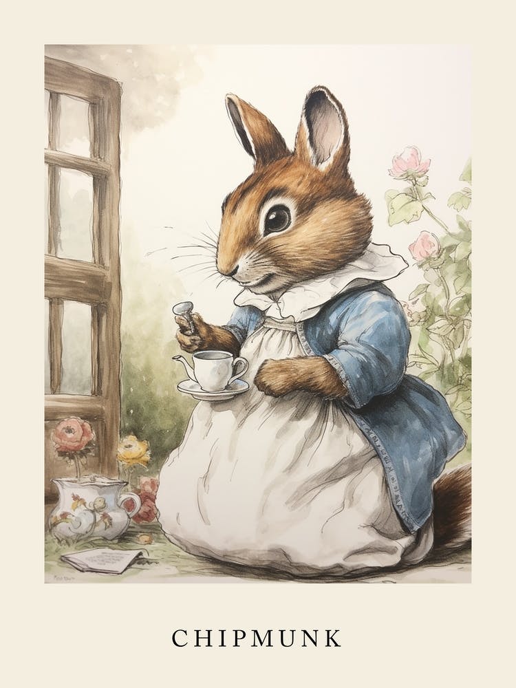 Beatrix Potter Inspired  Animal Watercolour Chipmunk 2