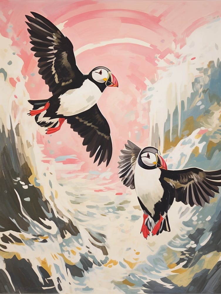 Vintage Japanese Inspired Bird Print Puffin 2