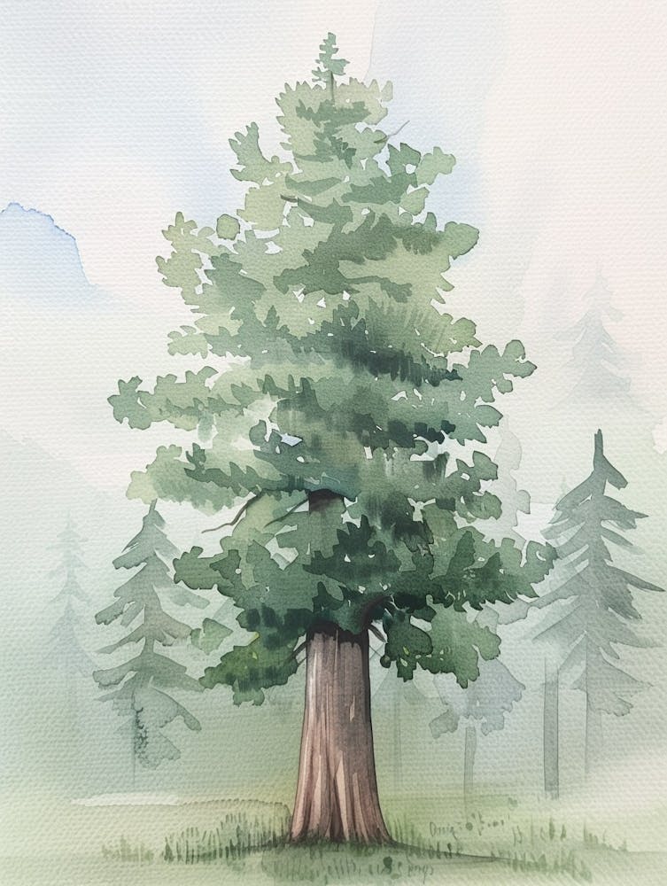 Sequoia Tree Atmospheric Watercolour Painting 5