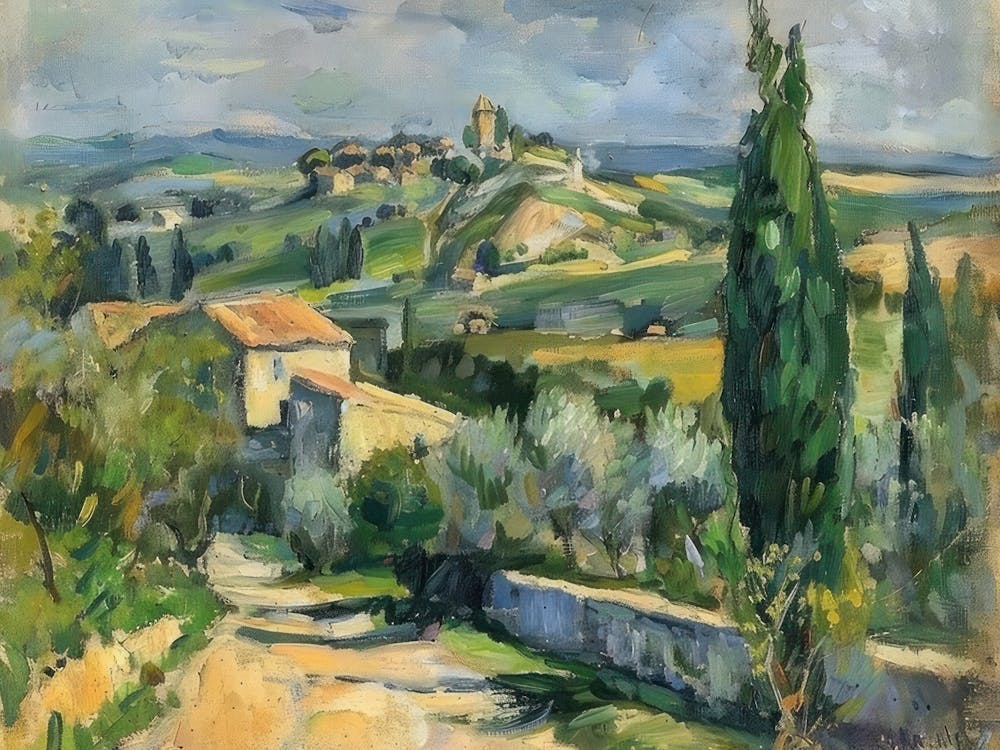 Azure Horizon Painting Inspired By Paul Cezanne