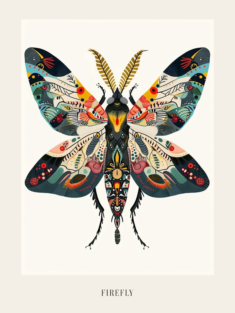 Colourful Insect Illustration Firefly 5 Poster