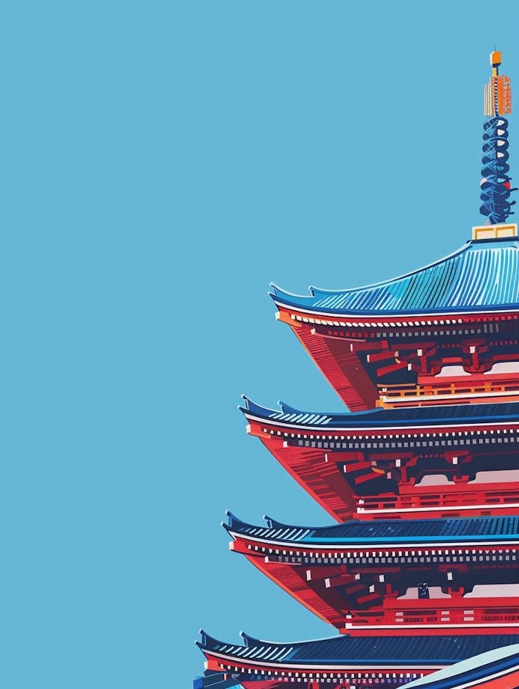 Senso Ji Temple Tokyo 2 Colourful Illustration