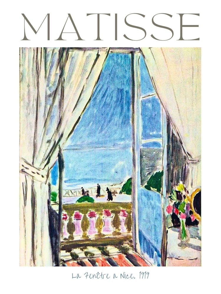 Henri Matisse The Window in Nice - La Fenêtre a Nice Rarer Poster Print Painting of South of France With Blue Sky and Sea HD Fully Remastered 1